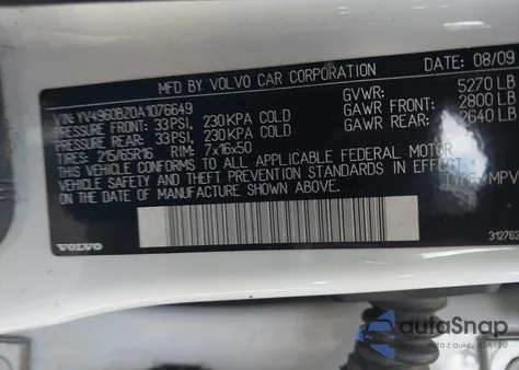 2010 Volvo Xc70 3.2 из США, поврежденный, VIN YV4960BZ0A1076649